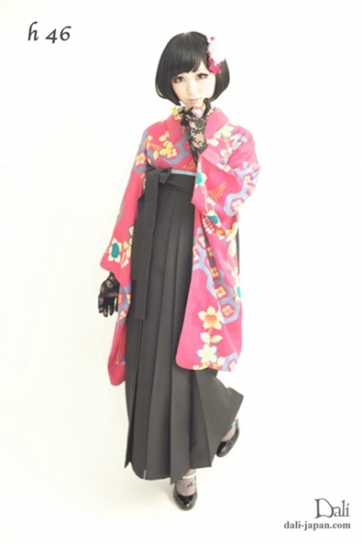 ダリの卒業式アンティーク着物.袴レンタル.ピンクのキュートなアンティークお着物